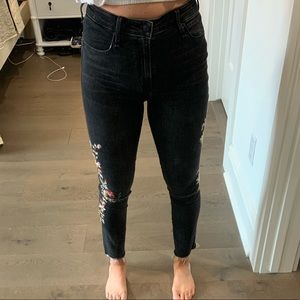 “Simone High Rose Ankle” Embroidered Jeans
